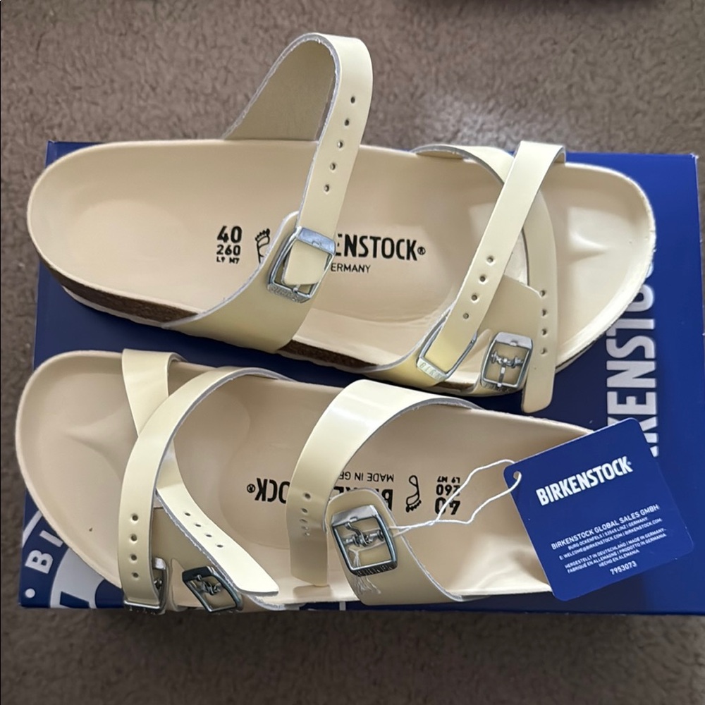 Birkenstock Ivory Patent Arizona-Style Strappy Sandals
